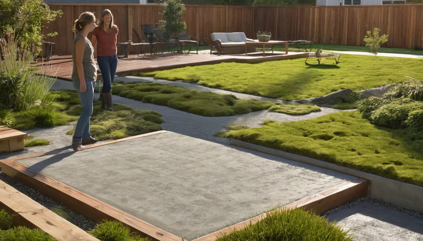 Homeowner reviewing patio plans with a local concrete provider in the Lake Oswego area